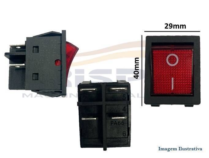 CHAVE L/D 20A 250V VERMELHA 25X32 C/ILUMINAÇÃO FRI - Foto 1