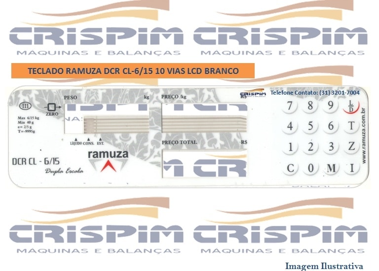 TECLADO RAMUZA DCR CL-6/15 10 VIAS LCD BRANCO - Foto 1