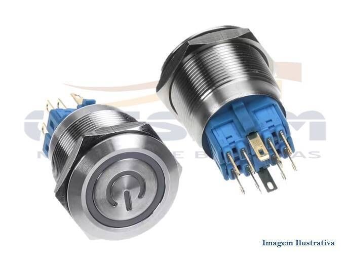 BOTAO FACEADO ILUMINADO AZUL C/TRAVA 12VDC FORNO P - Foto 1