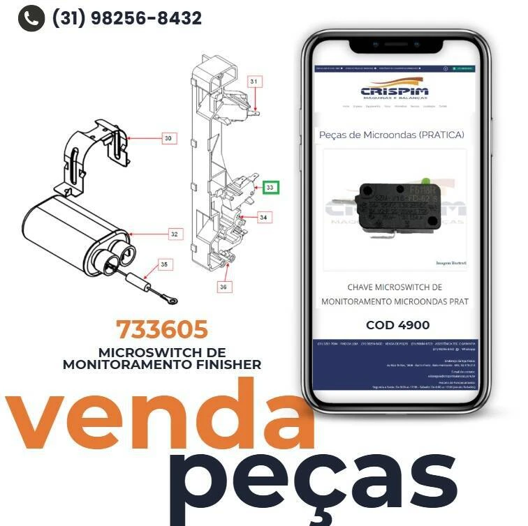 CHAVE MICROSWITCH DE MONITORAMENTO MICROONDAS PRAT - Foto 2
