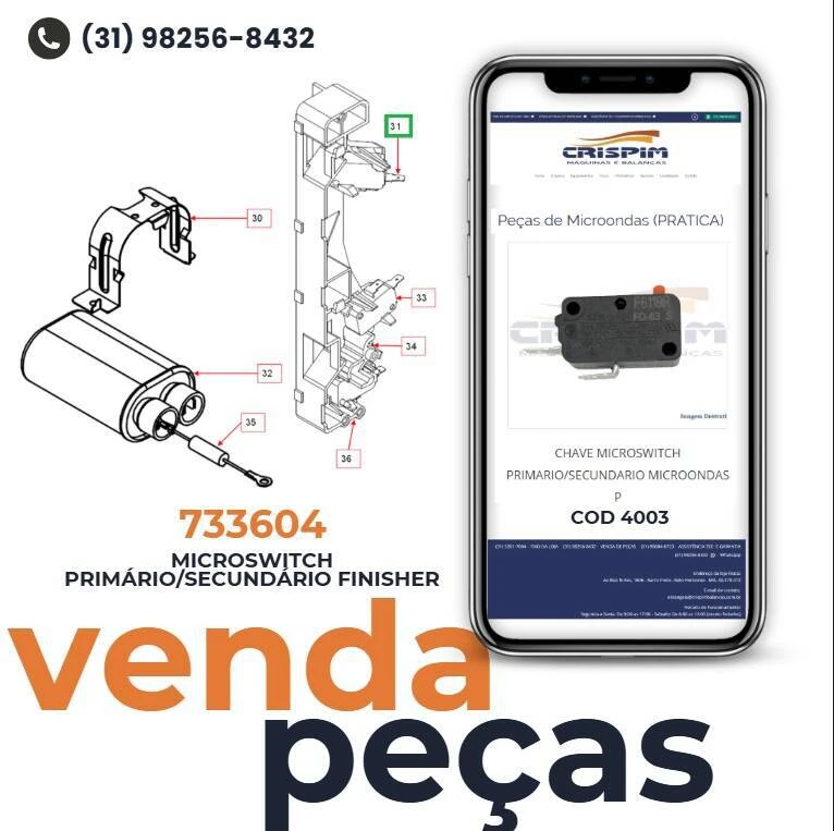 CHAVE MICROSWITCH PRIMARIO/SECUNDARIO MICROONDAS P - Foto 2