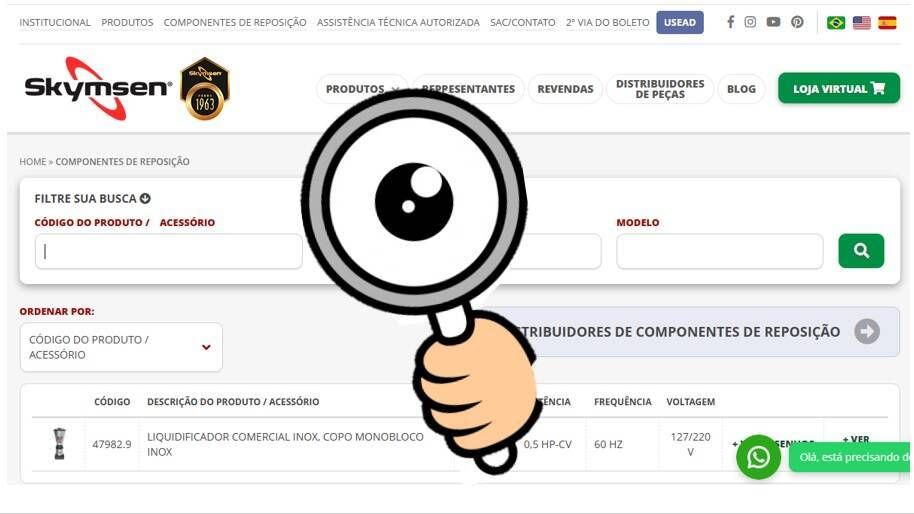 Como descobrir o COD FAB correto para peça que preciso do meu equipamento marca Skymsen?