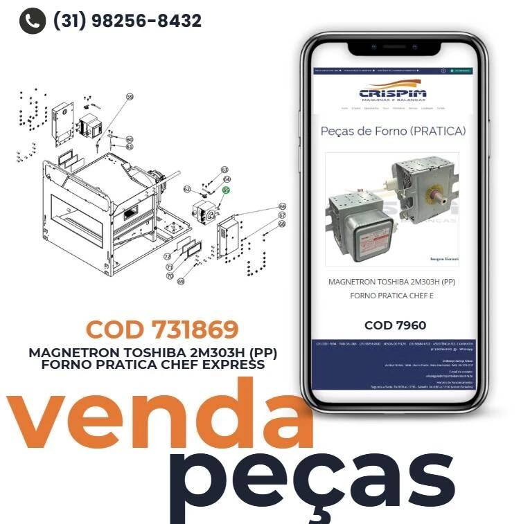 MAGNETRON TOSHIBA 2M303H (PP) FORNO PRATICA CHEF E - Foto 2