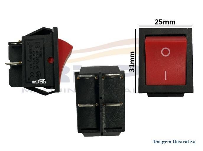CHAVE L/D 16A 250V VERMELHO 25X31 S/ILUMINAÇÃO MÁQ - Foto 1