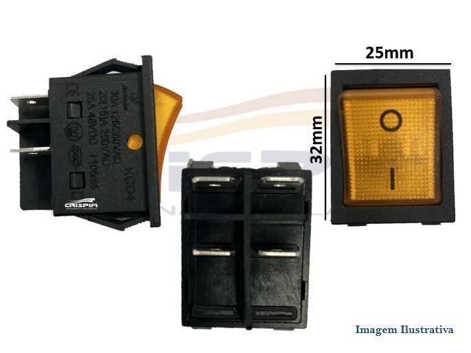 CHAVE L/D 15A 250V LARANJA 25X32 C/ILUMINAÇÃO FORN - Foto 1