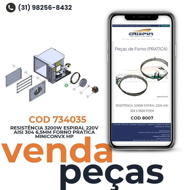 RESISTÊNCIA 3200W ESPIRAL 220V AISI 304 6,5MM FORN - Foto 2