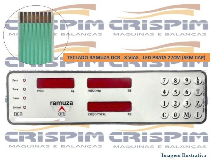 TECLADO RAMUZA DCR - 8 VIAS - LED PRATA 27CM (SEM - Foto 1