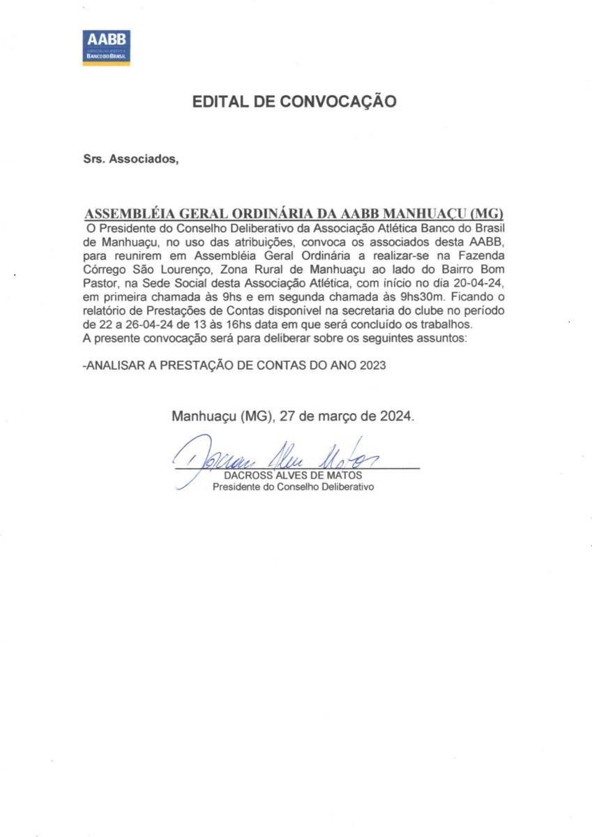 EDITAL DE CONVOCAÇÃO - ASSEMBLEIA GERAL