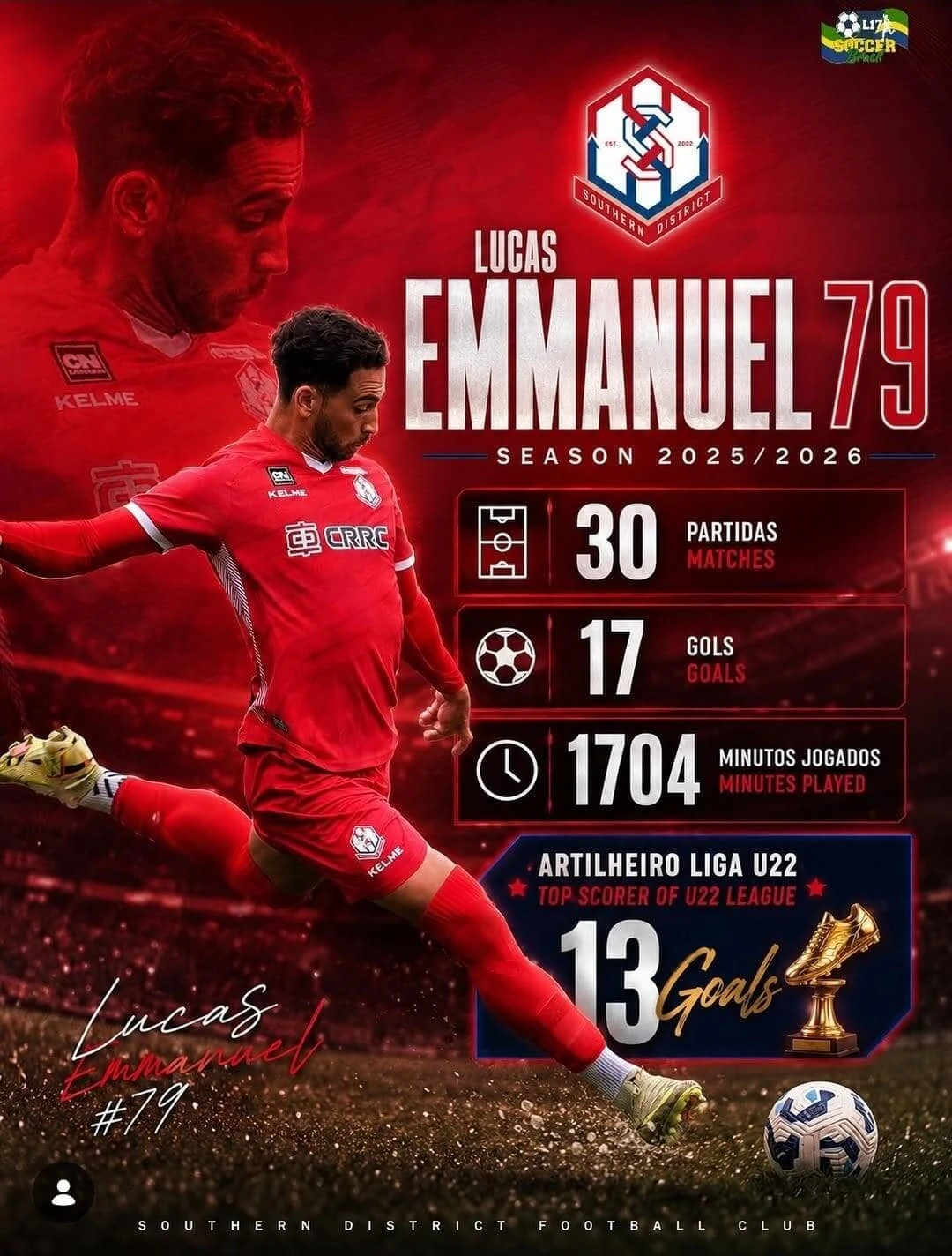 Lucas Emmanuel termina temporada em Hong Kong com 17 gols