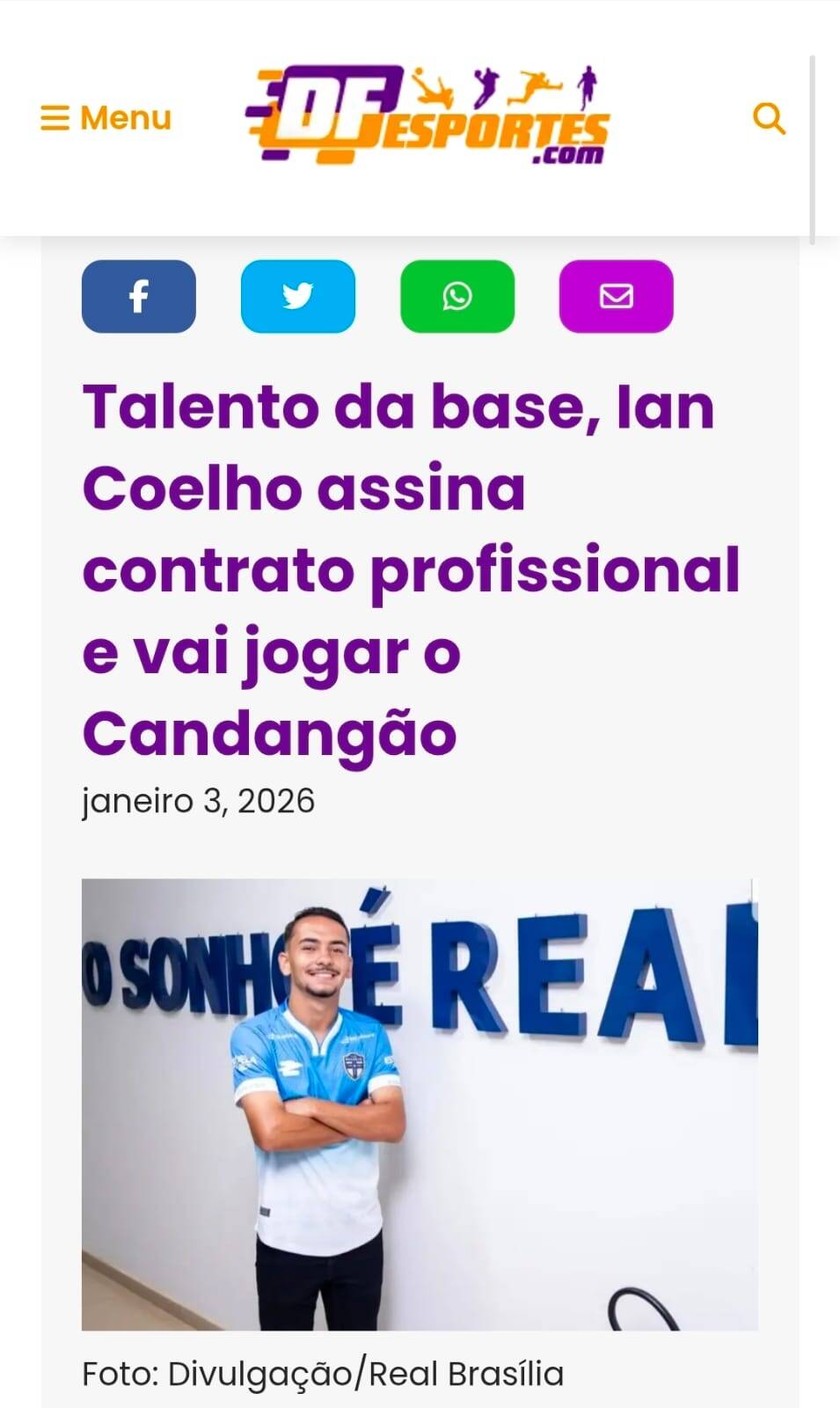 Talento da base, Ian Coelho assina contrato profissional e vai jogar o Candangão