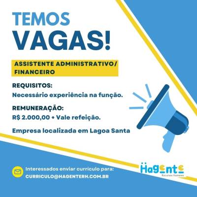 Assistente administrativo financeiro Lagoa Santa - Foto 1