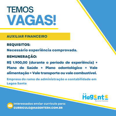 Auxiliar Financeiro Lagoa Santa - Foto 1