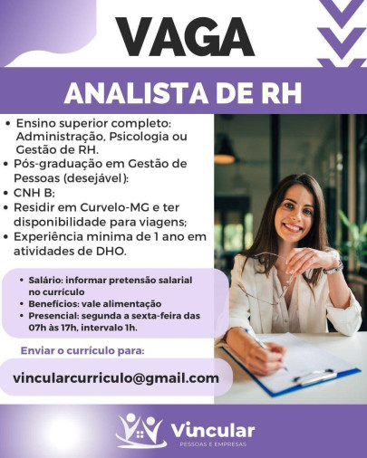 Analista de RH - Curvelo-MG - Foto 1