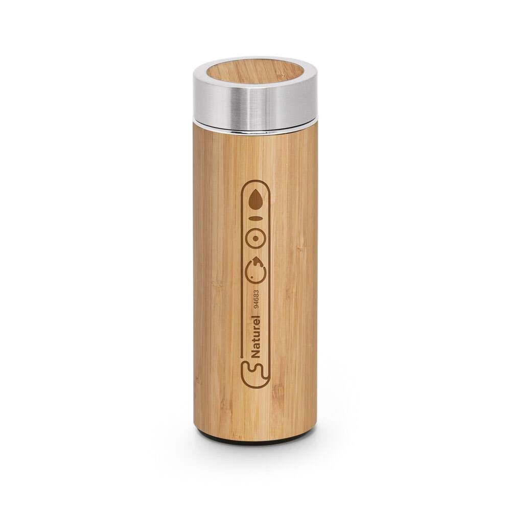 Squeeze térmica em bambu e aço inox 430 ml NATUREL - Foto 1