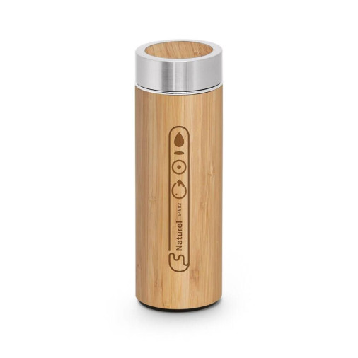Squeeze térmica em bambu e aço inox 430 ml NATUREL - Foto 1