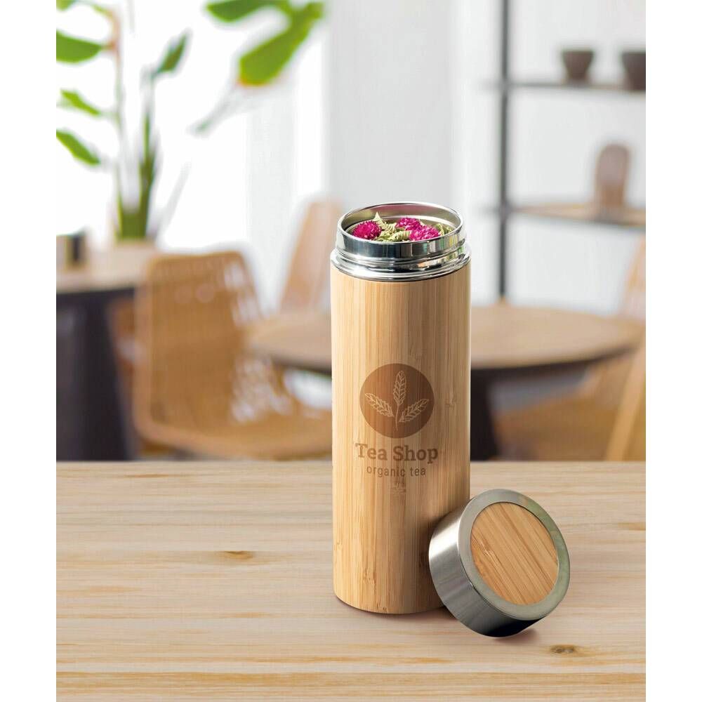 Squeeze térmica em bambu e aço inox 430 ml NATUREL - Foto 3