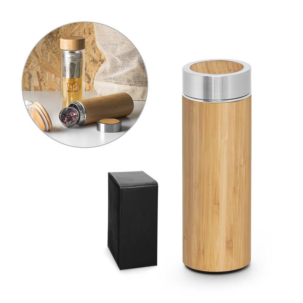 Squeeze térmica em bambu e aço inox 430 ml NATUREL - Foto 11