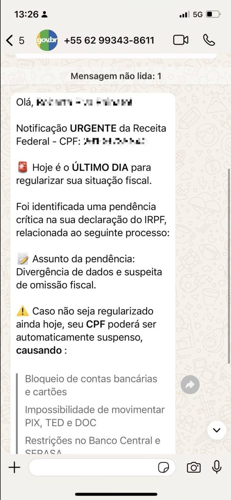 Alerta Urgente: Novo Golpe do CPF na Praça Utiliza o WhatsApp com Ameaças de Bloqueio
