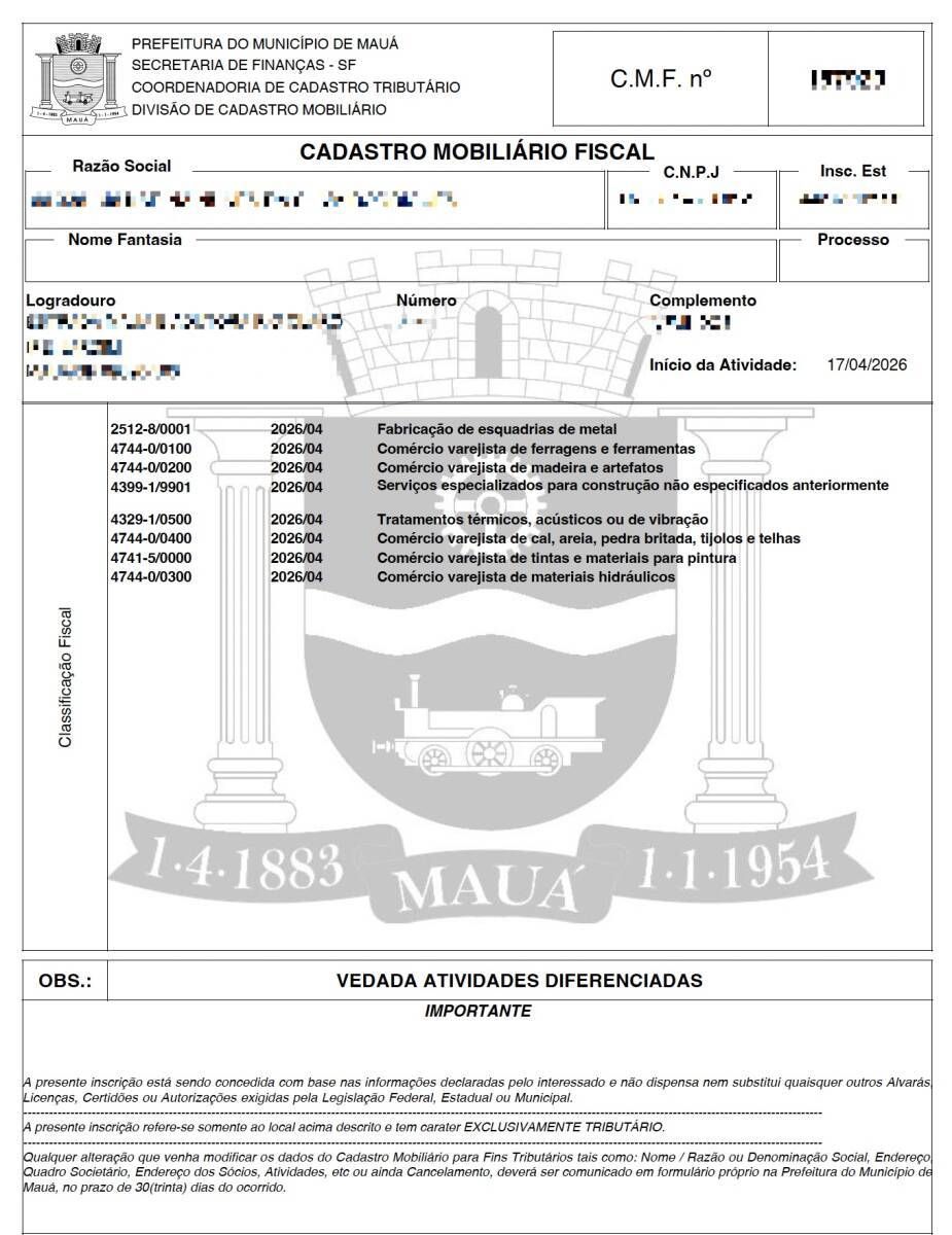 Inscrição Municipal (Cad Mob Fiscal) - Mauá