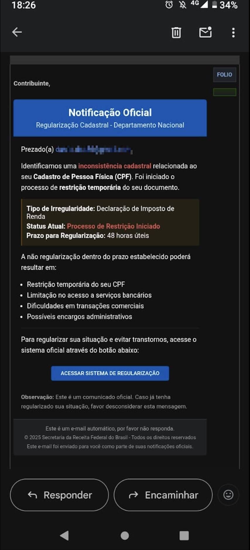 Receita Federal alerta: criminosos simulam endereços de e-mail do órgão para aplicar golpes