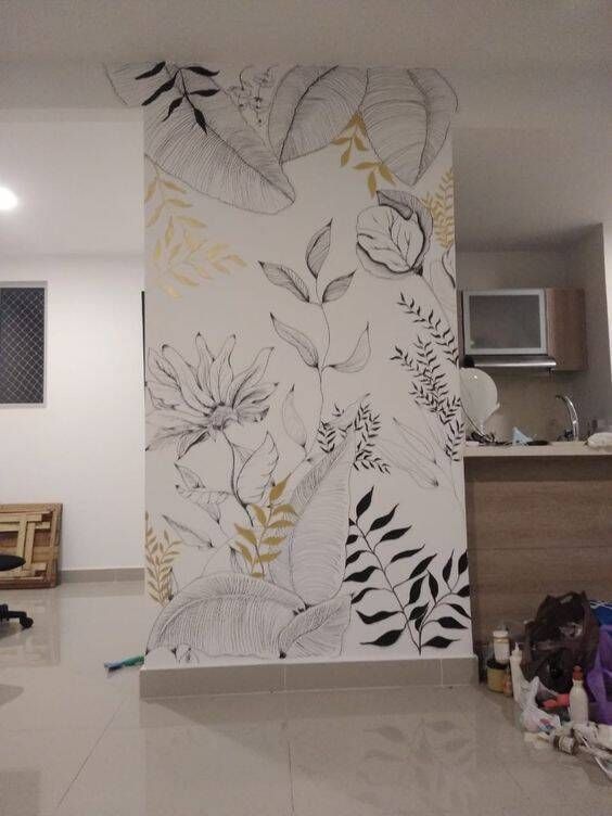 Pintura artisca em parede de cozinha.
