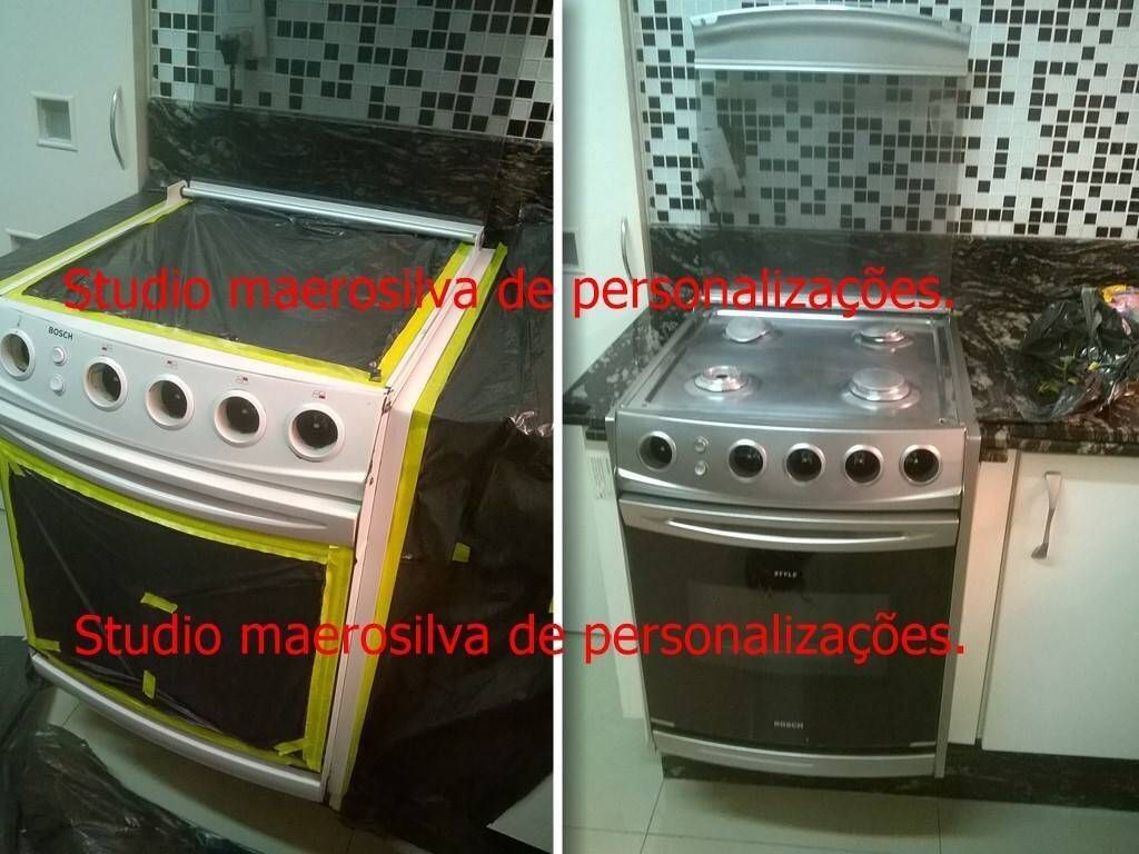 Pintura que imita o inox em fogão.