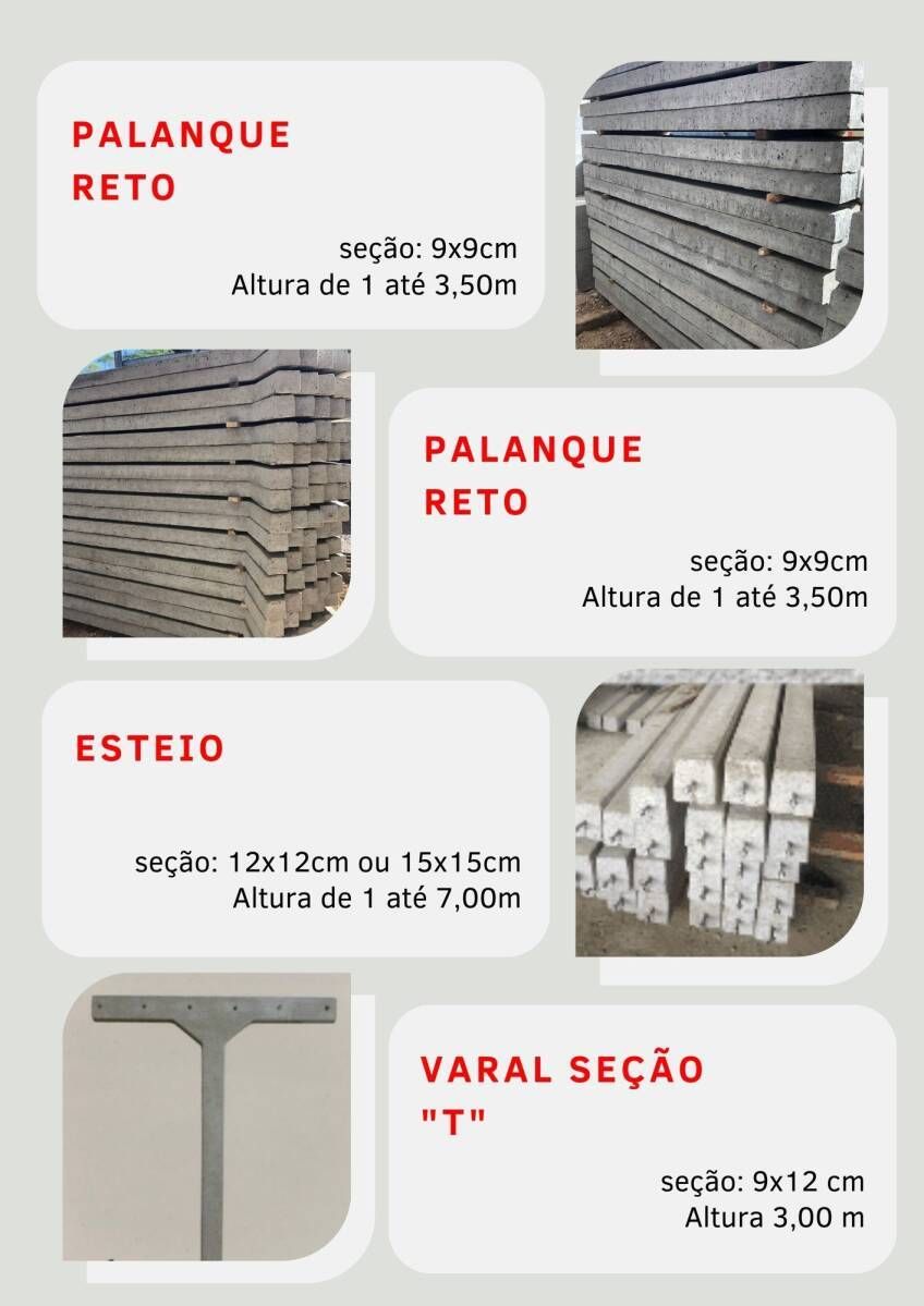 Palanque curvo, Palanque reto, Esteio e Varal