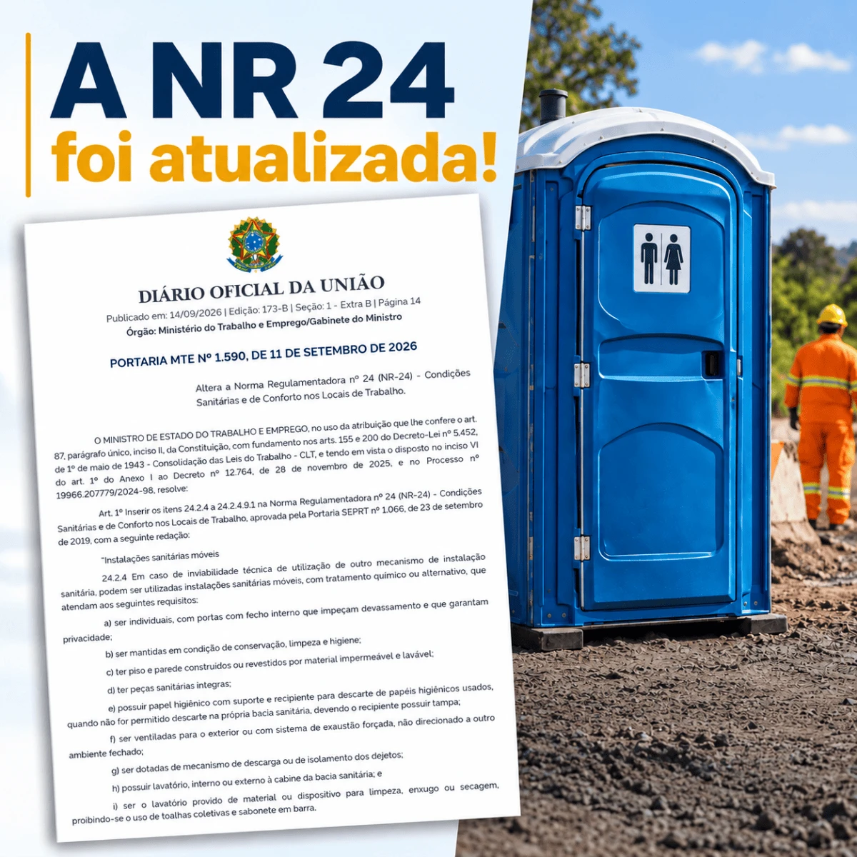 NR 24 Atualizada: novas regras para banheiros químicos e contêineres