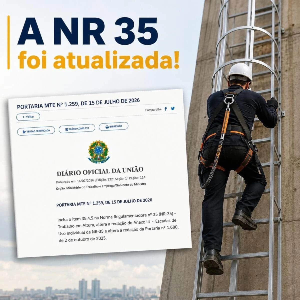 NR-35 Atualizada em 2026: Novas Regras para Trabalho em Altura