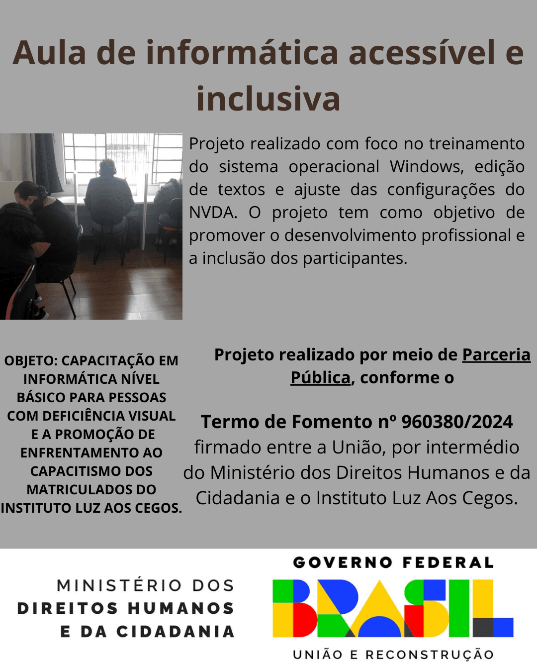 Volta às aulas de informática - TERMO DE FOMENTO Nº 960380/2024