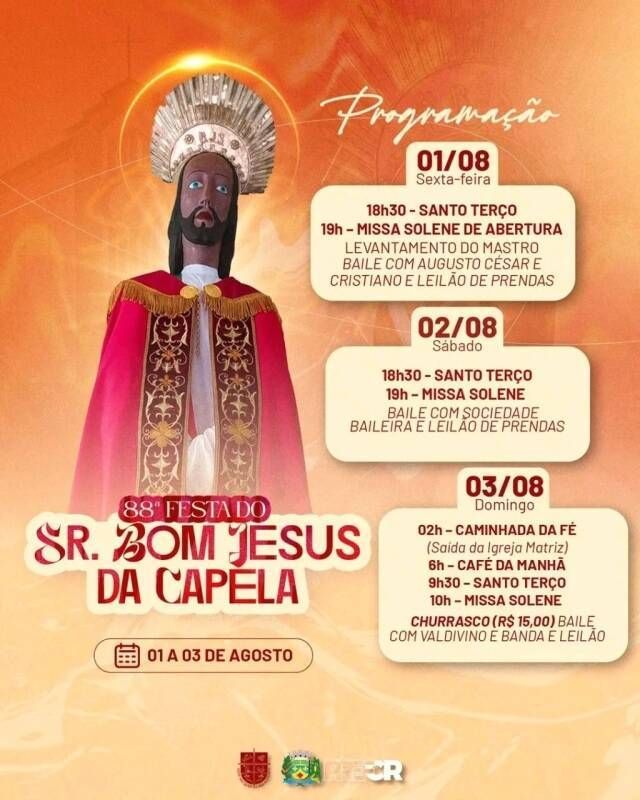 88ª Festa do Senhor Bom Jesus da Capela acontece de 1 a 3 de agosto em Costa Rica