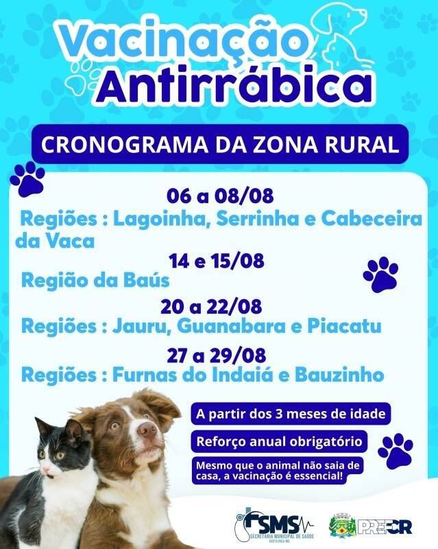 Cronograma de Vacinação Antirrábica para a zona rural do município de Costa Rica no mês de agosto
