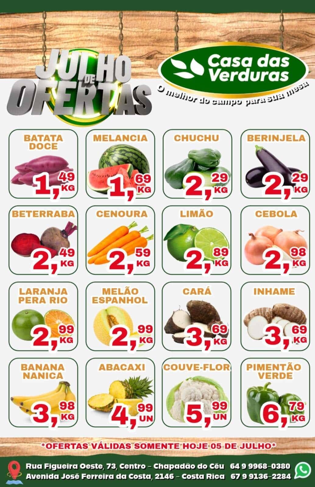 Venha conhecer e aproveitar as ofertas da casa das verduras, qualidade e preço baixo.