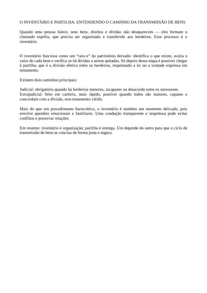 O INVENTÁRIO E PARTILHA: ENTENDENDO O CAMINHO DA TRANSMISSÃO DE BENS