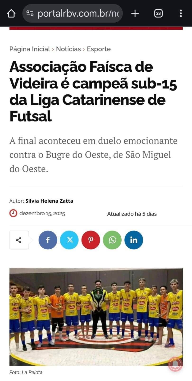 Faisca Futsal Sub15 Campeão da Liga Catarinense 2026