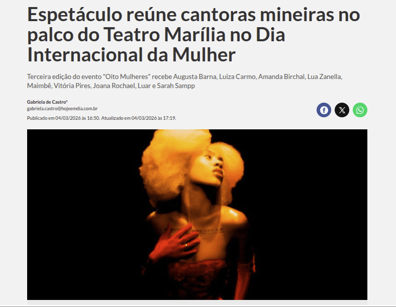 Espetáculo reúne cantoras mineiras no palco do Teatro Marília no Dia Internacional da Mulher